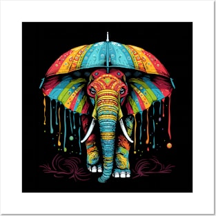 Elephant Rainy Day With Umbrella Posters and Art